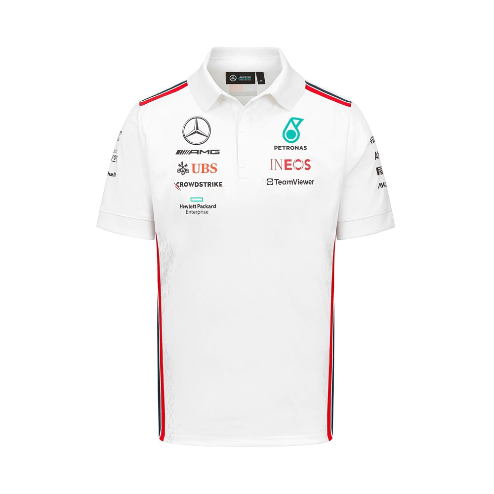 2023 Mercedes AMG Petronas F1 Mens Team Polo Shirt White Xcelerate Sport