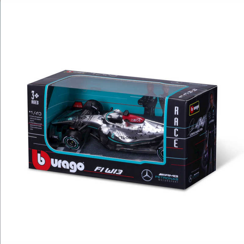 Bburago Mercedes-AMG F1 W13 2022 Hamilton with helmet in window box 1/43