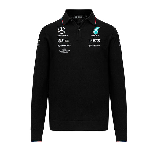 2023 Mercedes-AMG Petronas F1 Mens Knitted Long Sleeve Team Polo Shirt